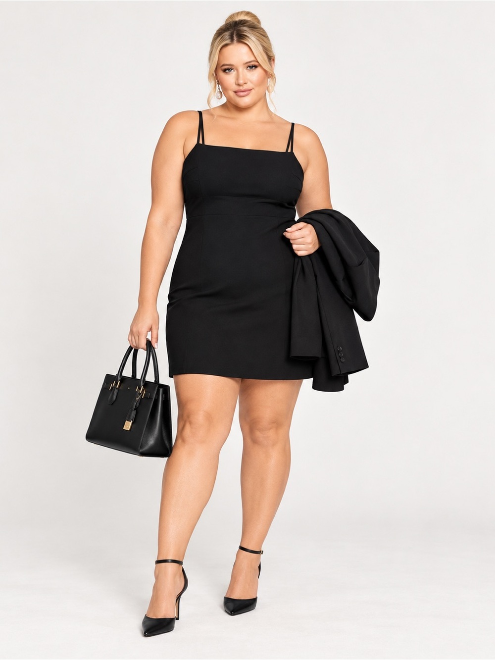 Zara Black Square-Neck Mini Dress with Thin Straps — Sleek Evening Mini
